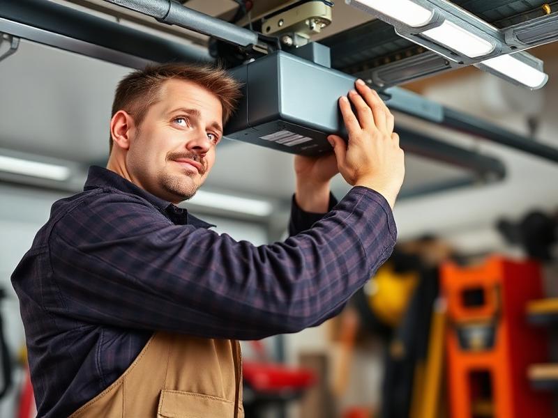 Experienced garage door technician from Garage Door The Villages adjusting opener motor